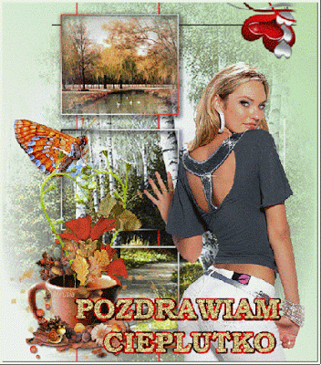Kobieta pozdrawia cieplutko jesienią
